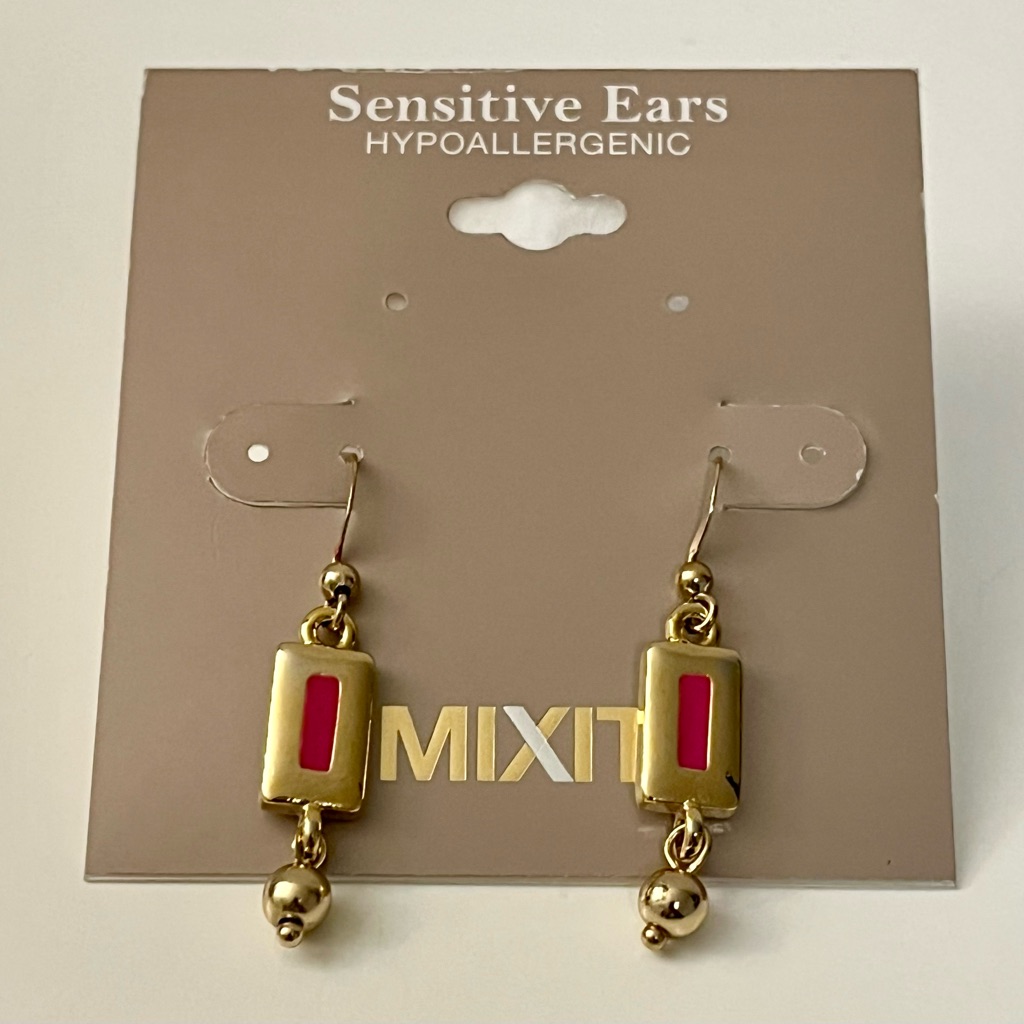 Gold And Pink Dangle Fish Hook Earrings Hypoallergenic
